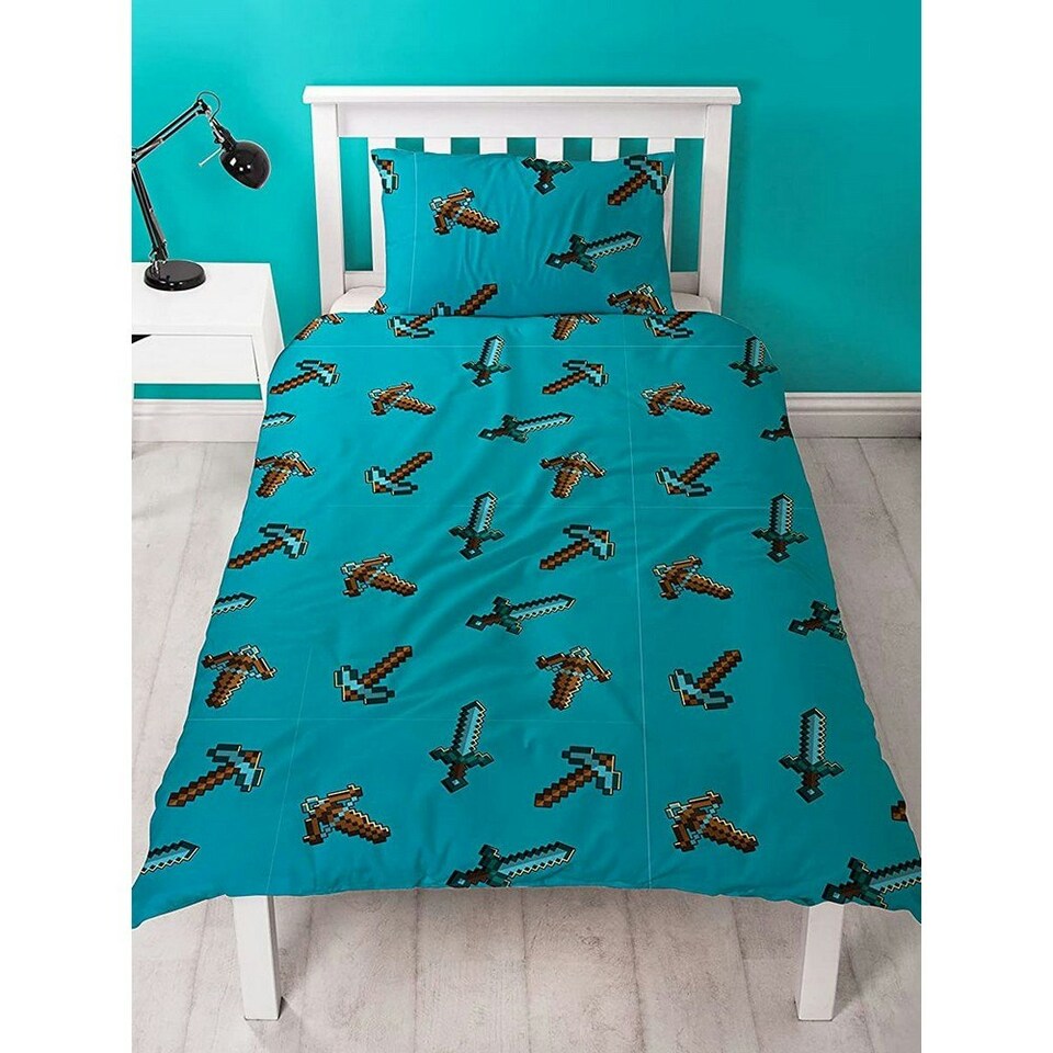 image 1 of Minecraft Survive Duvet Cover Set - Navy/Grey/Teal - Single Blue | Single