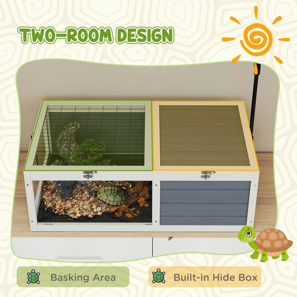image 1 of PawHut Tortoise House, Wooden Tortoise Table w/ Lamp Holder - Grey