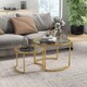 image 2 of HOMCOM Coffee Table Set of 2, Modern Nest of Tables with Tempered Glass Top, Steel Frame for Living Room, Gold Tone | Gold