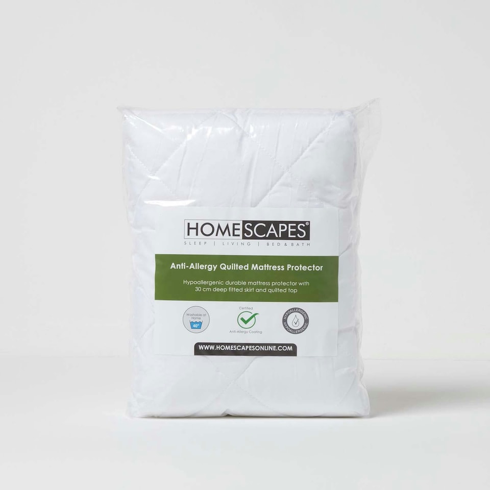 image 1 of Homescapes Anti Allergy Mattress Protector - Single | White | Single