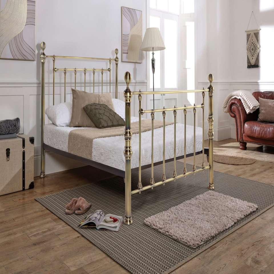 image 1 of 5ft King Size Brass Finish,Traditional Antique Victorian Metal Bed Frame Bedstead