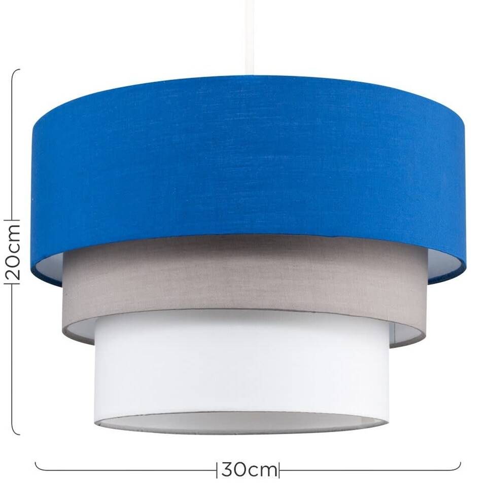 image 1 of ValueLights Aztec 3 Tier Blue Fabric Ceiling Light Shade and Bulb