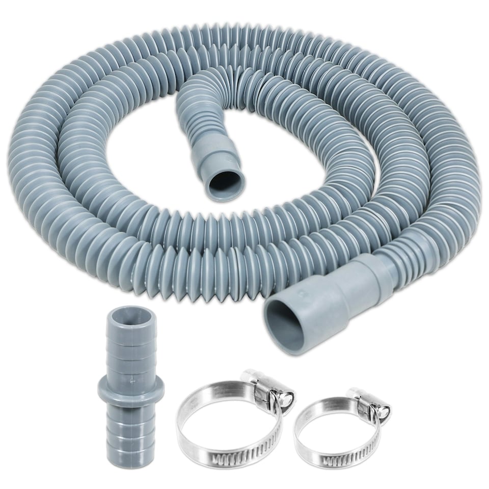 image 1 of SPARES2GO Drain Hose Extension Kit 2m Washing Machine Dishwasher Waste Water Outlet Pipe (19mm / 28mm Ends)