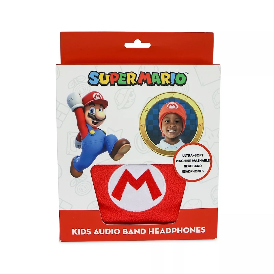 image 1 of Super Mario Kid's Fleece Audio Band Washable Wired Headphones | Red