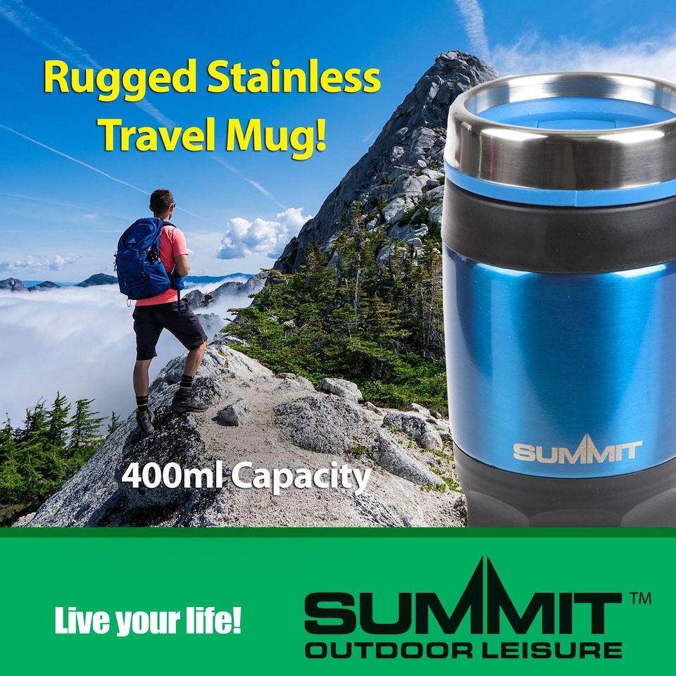 image 1 of PMS Blue 400ml Insulated Travel Mug - Metallic Stainless Steel, Leakproof