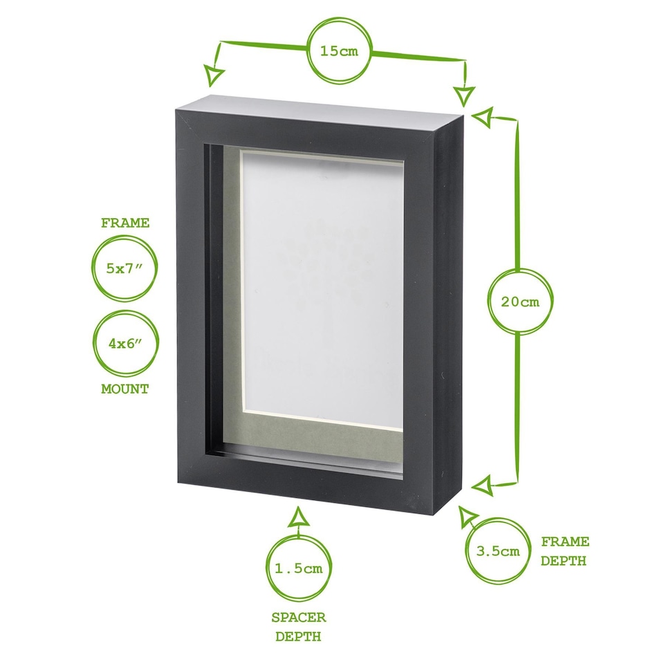 image 1 of Nicola Spring 5 x 7" Photo Frames - Black Mount 3D Photo Frame Picture Frame Box Portrait Display Case & Spacer (20 x 15cm) x2