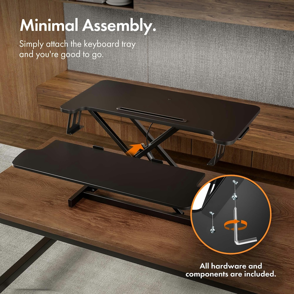 image 1 of VonHaus Height Black Adjustable Standing Desk Converter, 80cm length