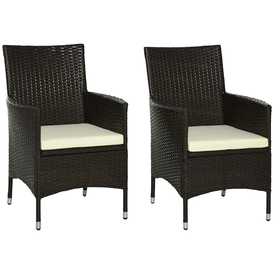 image 1 of Outsunny 2 Pieces Outdoor Rattan Armchair Garden Dining Chair Set Coffee
