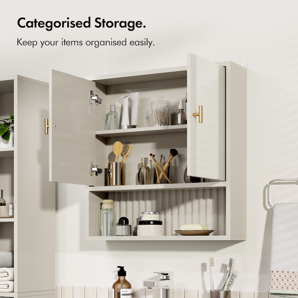 image 1 of Vonhaus Victoria Stone Bathroom Mirror Cabinet Wall Mounted