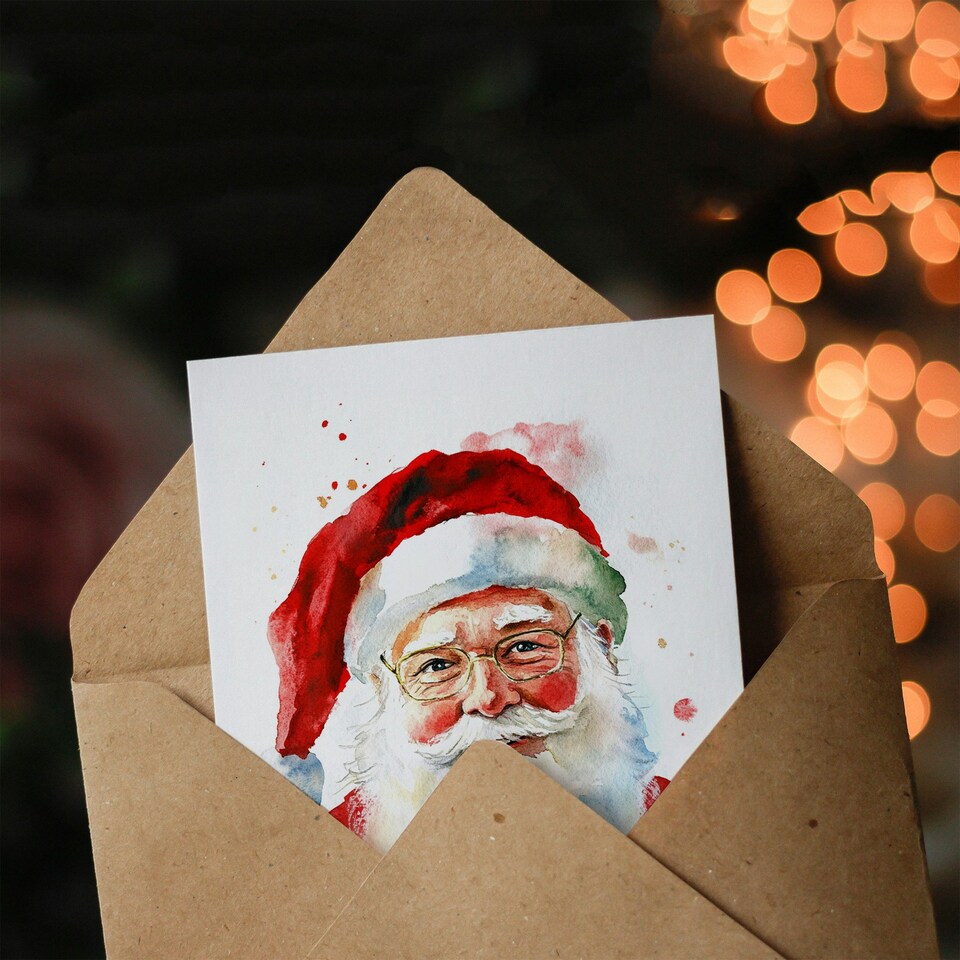 image 1 of Santa Claus Bright Portrait Blank For Him Or Her Art Xmas Festive Christmas Card