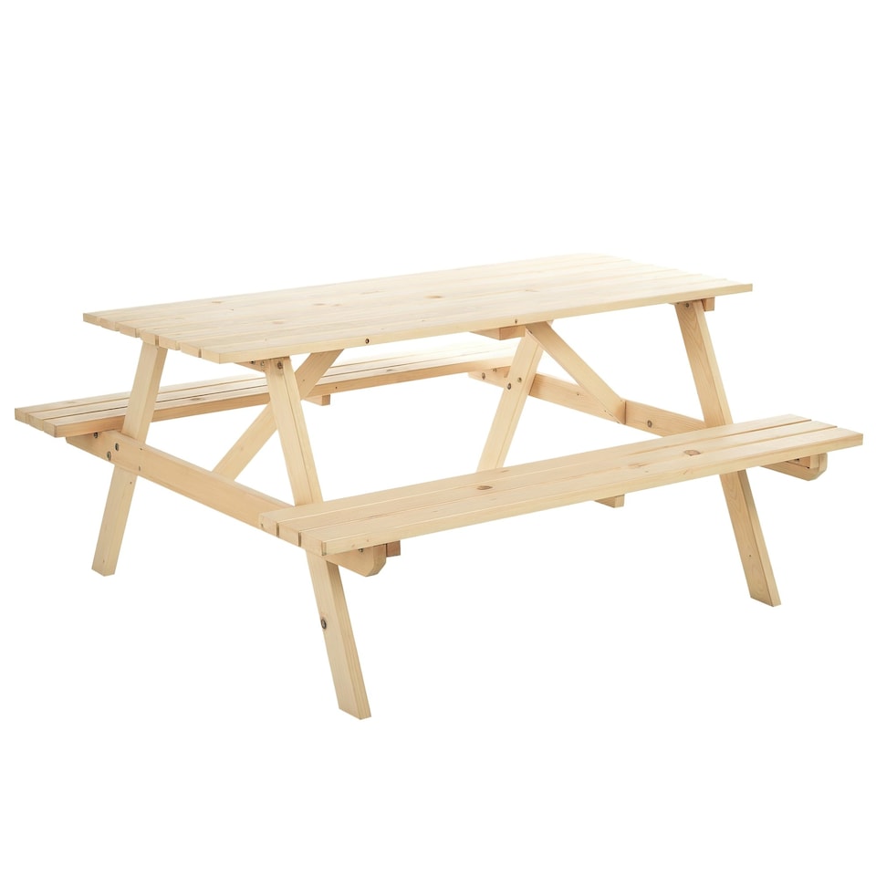 image 1 of Outsunny 6 Seater Wooden Picnic Table Bench for Outdoor Garden or Patio with Parasol Cutout 150 cm Natural Wood Finish