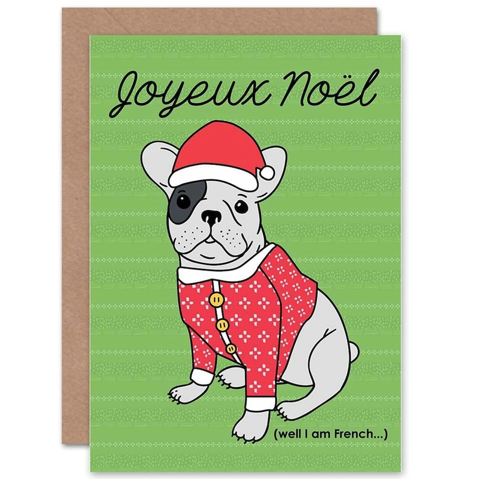 image 1 of Joyeux Noel Santa Hat French Bulldog Lover Christmas Card