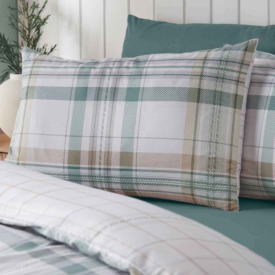 image 1 of Catherine Lansfield Cartmel Check Reversible Duvet Cover Set | Green | King