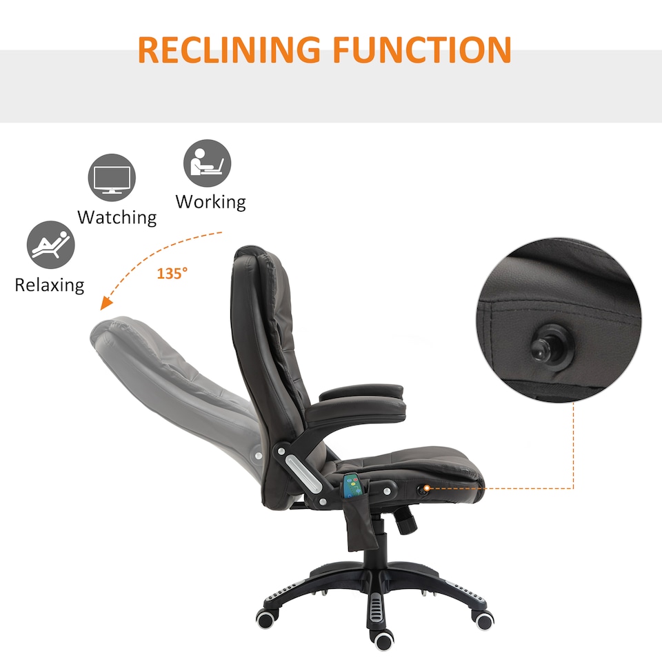 image 1 of HOMCOM Heated Vibrating Massage Office Chair with Reclining Function, Brown
