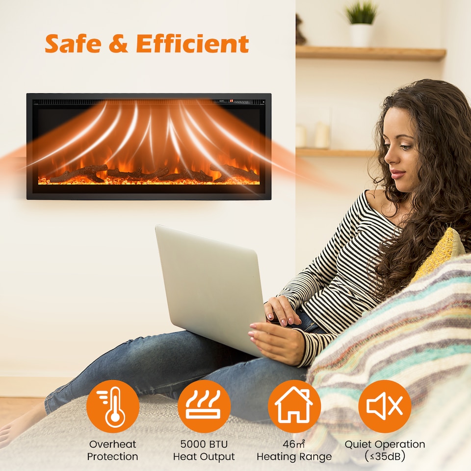 image 1 of COSTWAY 50 Inch Electric Fireplace Linear Fireplace Black