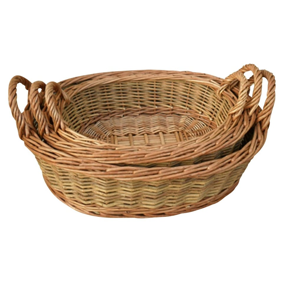 Set of 3 Two Tone Green Oval with Handles Willow Trays Brown | Brown