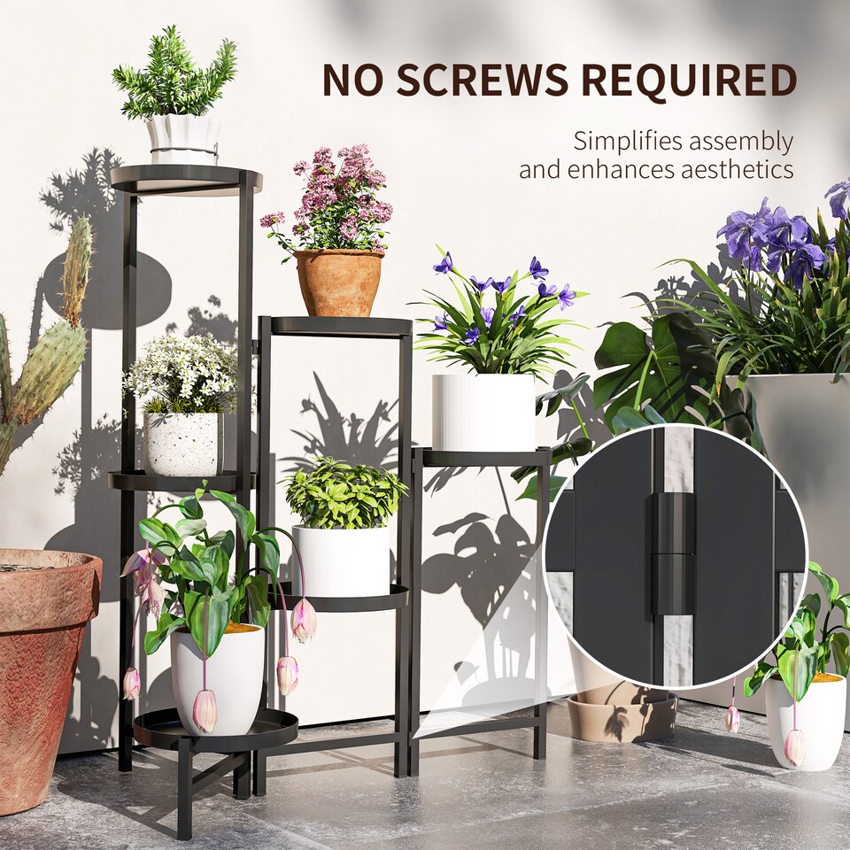 image 1 of Outsunny 3 Tier Foldable Corner Plant Stand for Indoor Outdoor, Black | Black | Black