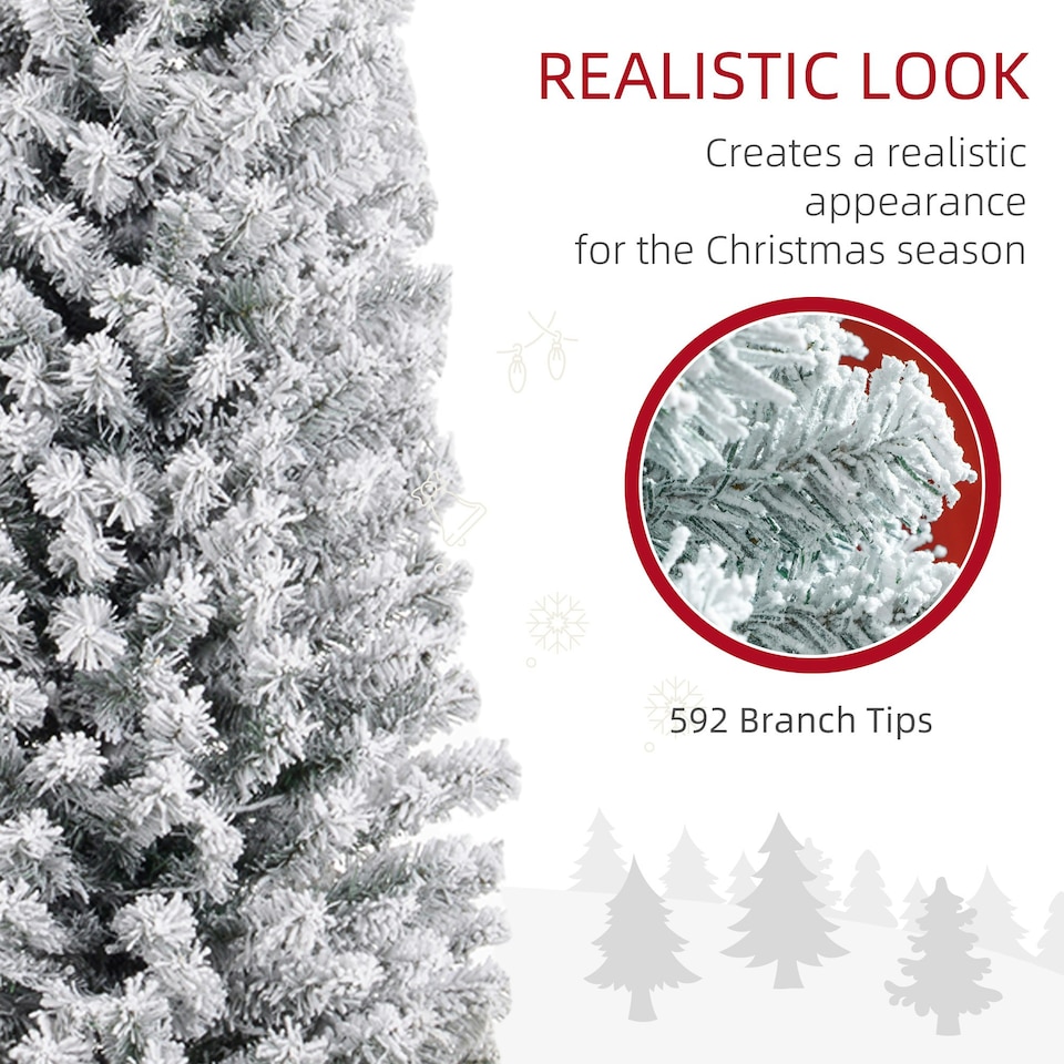 image 1 of HOMCOM 7' Artificial Christmas Tree with Flocked Tips, LED Lights, Decoration