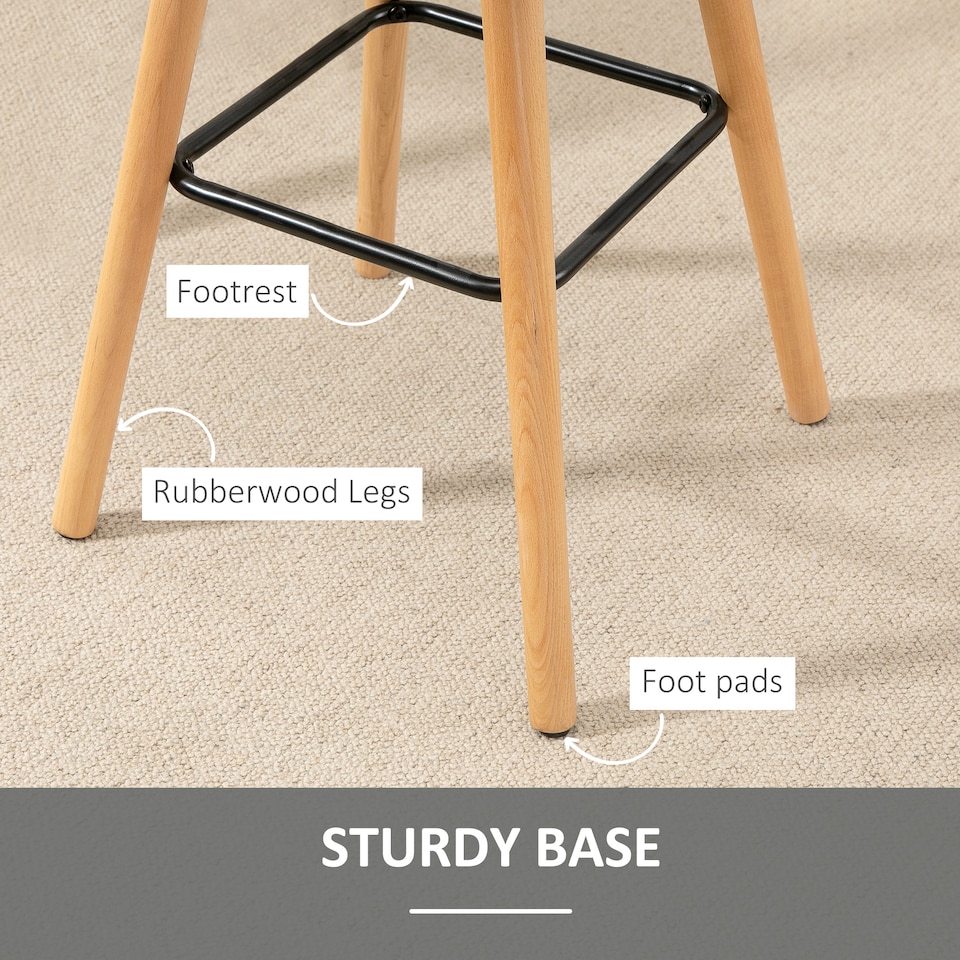 image 1 of HOMCOM Breakfast Bar Stool Set of 2 Armless Button-Tufted Counter Height Bar Chairs with Wood Legs & Footrest, Grey