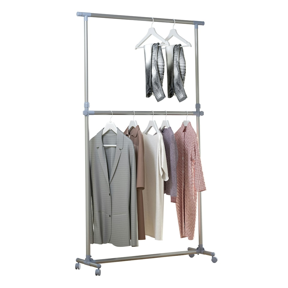 image 1 of HOMCOM Garment Rail Adjustable Portable Clothes Hanging Stand Rack Wheels