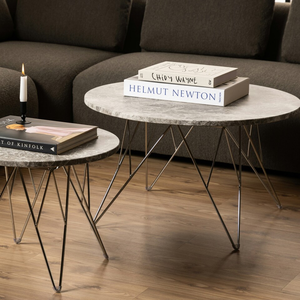 image 1 of Prunus Round Coffee Table with Grey-Brown Marble Top