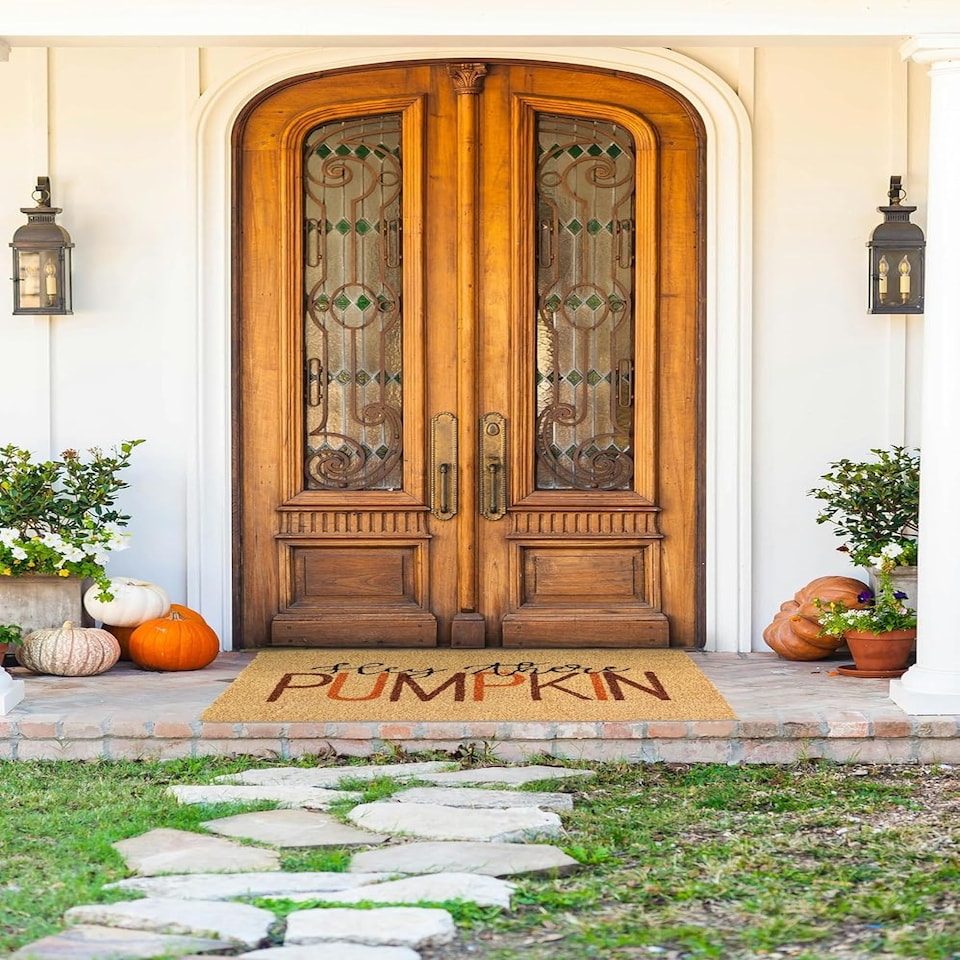image 1 of Marco Paul Beige Coir 'Hey There Pumpkin' Doormat 60x40cm Autumn Welcome Mat