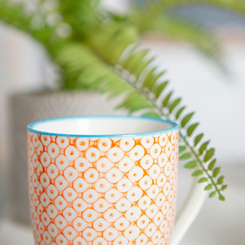 image 1 of Nicola Spring Nicola Spring Hand-Printed Mug - 330ml - Orange - Pack of 6