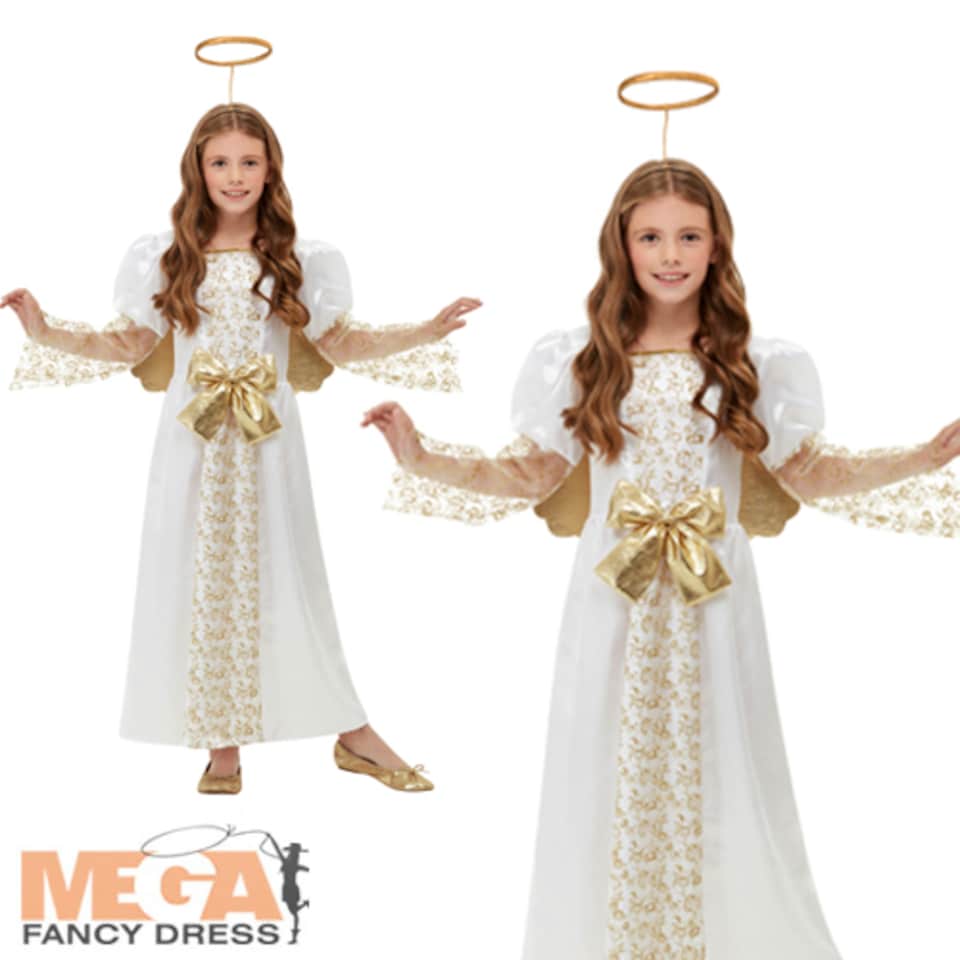 image 1 of Golden Angel Girls Fancy Dress Christmas Nativity Kids Festive Costume Outfit Ne(12-14 Years)