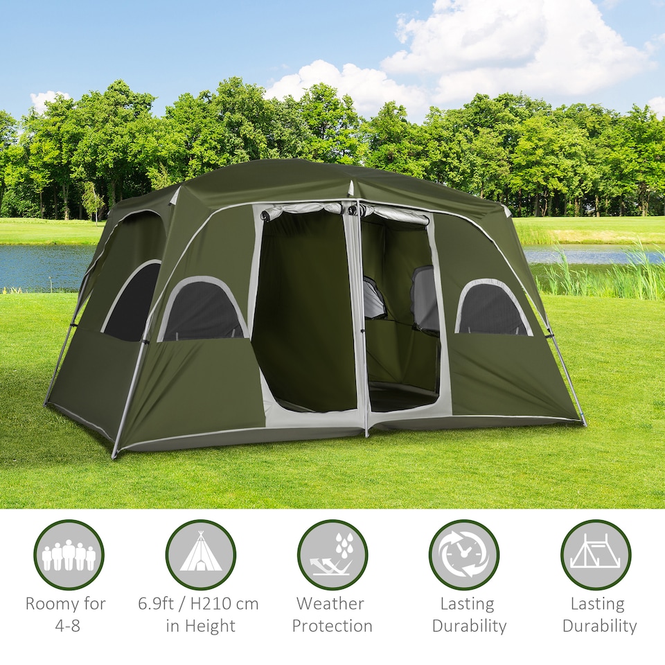 image 1 of Outsunny Camping Tent, Family Tent 4-8 Person 2 Room Easy Set Up