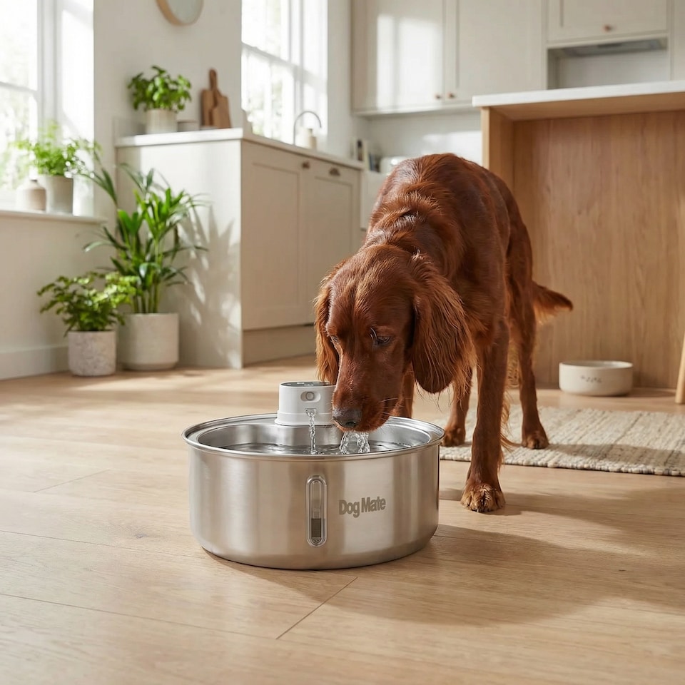 image 1 of Dog Mate 8 Litre Stainless Steel Cordless Pet Water Fountain | Silver