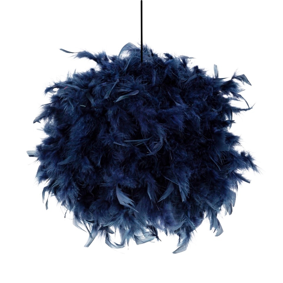 image 1 of Eye-Catching and Modern Small Navy Blue Feather Decorated Pendant Lighting Shade | Blue