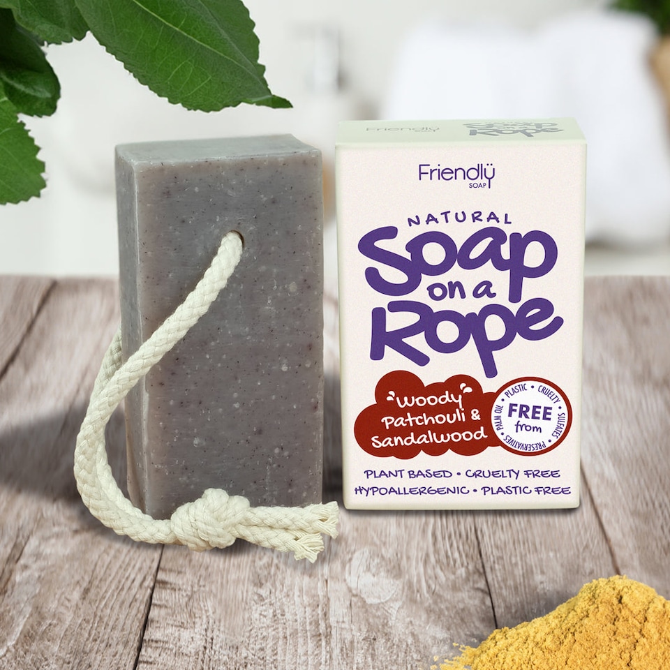 image 1 of Natural Patchouli & Sandalwood Soap On A Rope | Brown