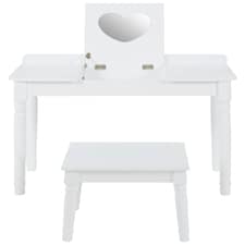 Premier Kids Childrens Dressing Table and Chair, Crisp White Dressing Table with Mirror, Body Posture Vanity Chair