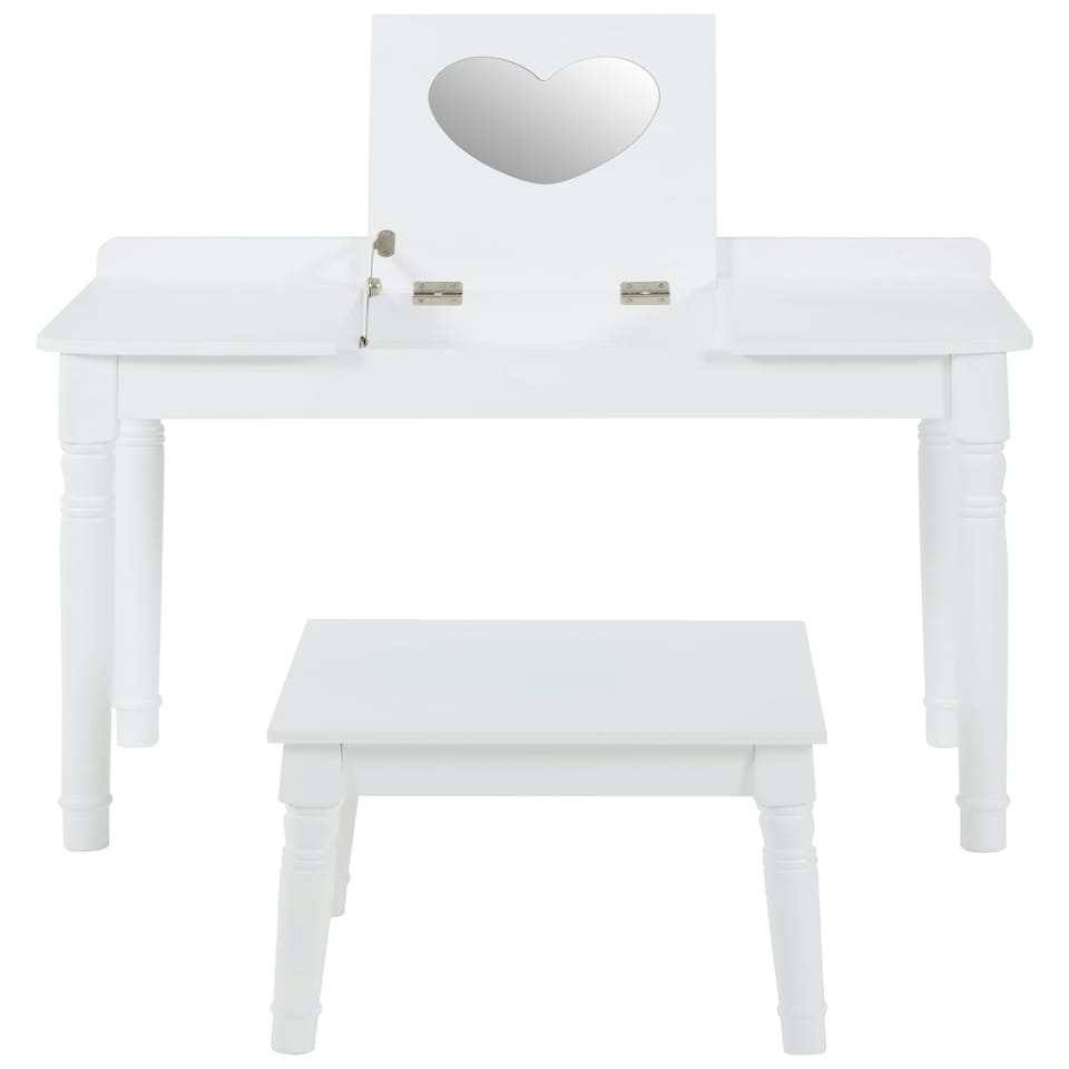 image 1 of Premier Kids Childrens Dressing Table and Chair, Crisp White Dressing Table with Mirror, Body Posture Vanity Chair