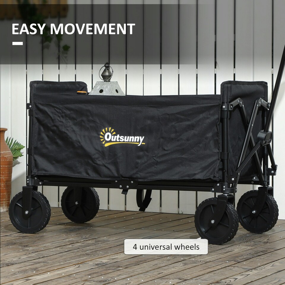 image 1 of Outsunny 120L Folding Collapsible Wagon with Adjustable Handle, Black