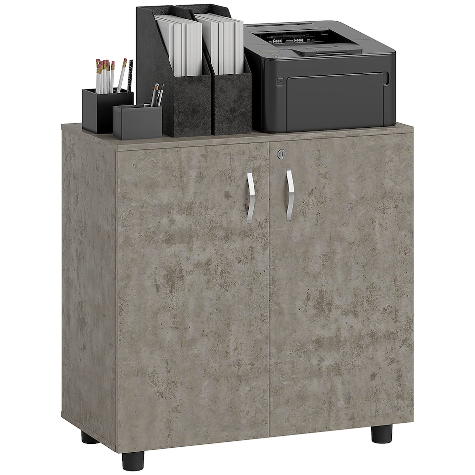 image 1 of Vinsetto Filing Cabinet with Locking Doors & Shelves, 2-Tier Lockable Storage Cabinet with 2 Keys for Home Office, 80W x 40D x 80H cm, Grey
