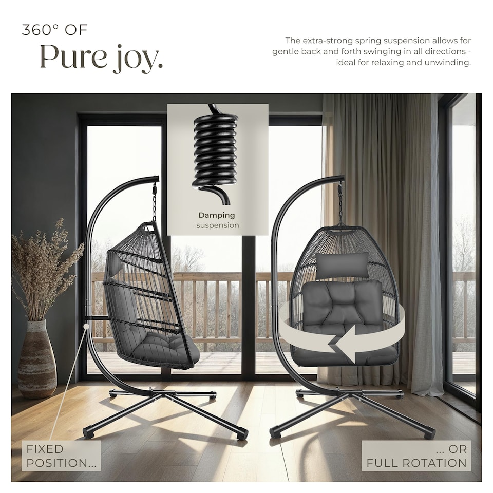 image 1 of Egg Chair Ariane - swing seat with frame, thick cushions, protective cover | Grey | dark grey | One Size | 1