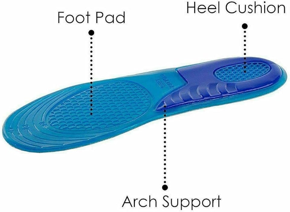 image 1 of Pair Men Gel Insoles 8-12 UK Size Cushioning Silicone Orthotic Shoe Insert Insole For Arch Heel Pain Comfort Support & Flat Feet