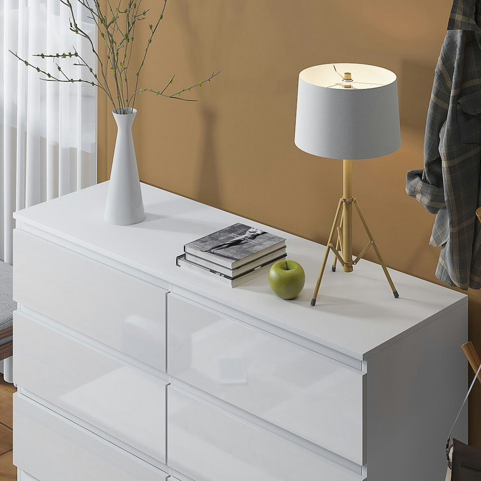 image 1 of FWStyle Carlton 6 Drawer Wide 3+3 Chest Of Drawers - White Gloss Front
