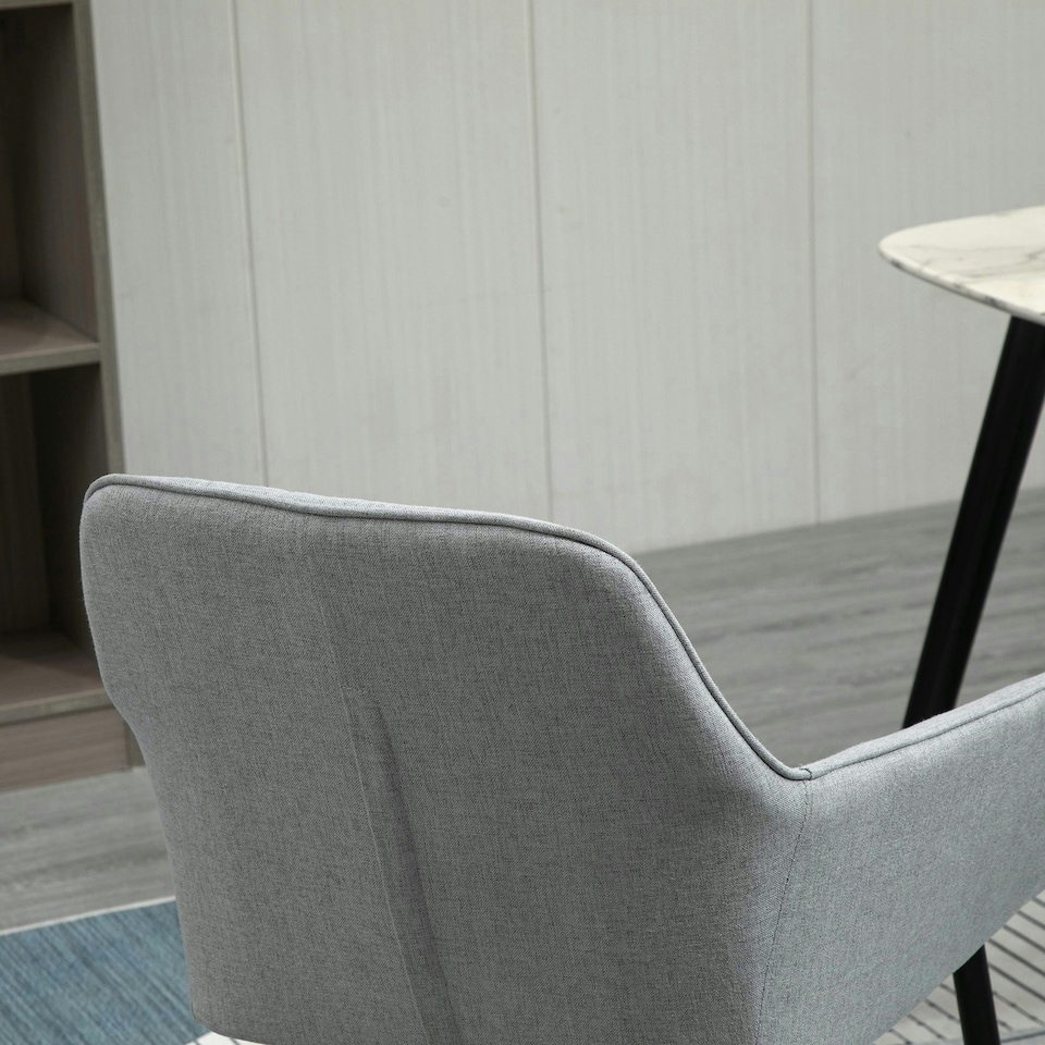image 1 of HOMCOM Dining Chairs Upholstered Linen Fabric Metal Legs, Set of 2, Light Grey