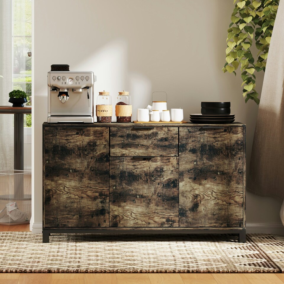 image 1 of HOMCOM Sideboard, Industrial Storage Cabinet for Living Room, Rustic Brown