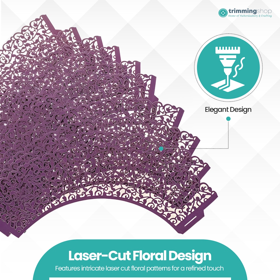 image 1 of Cupcake Wrappers Laser Cut Floral Design Paper Cup Holders - 25pcs