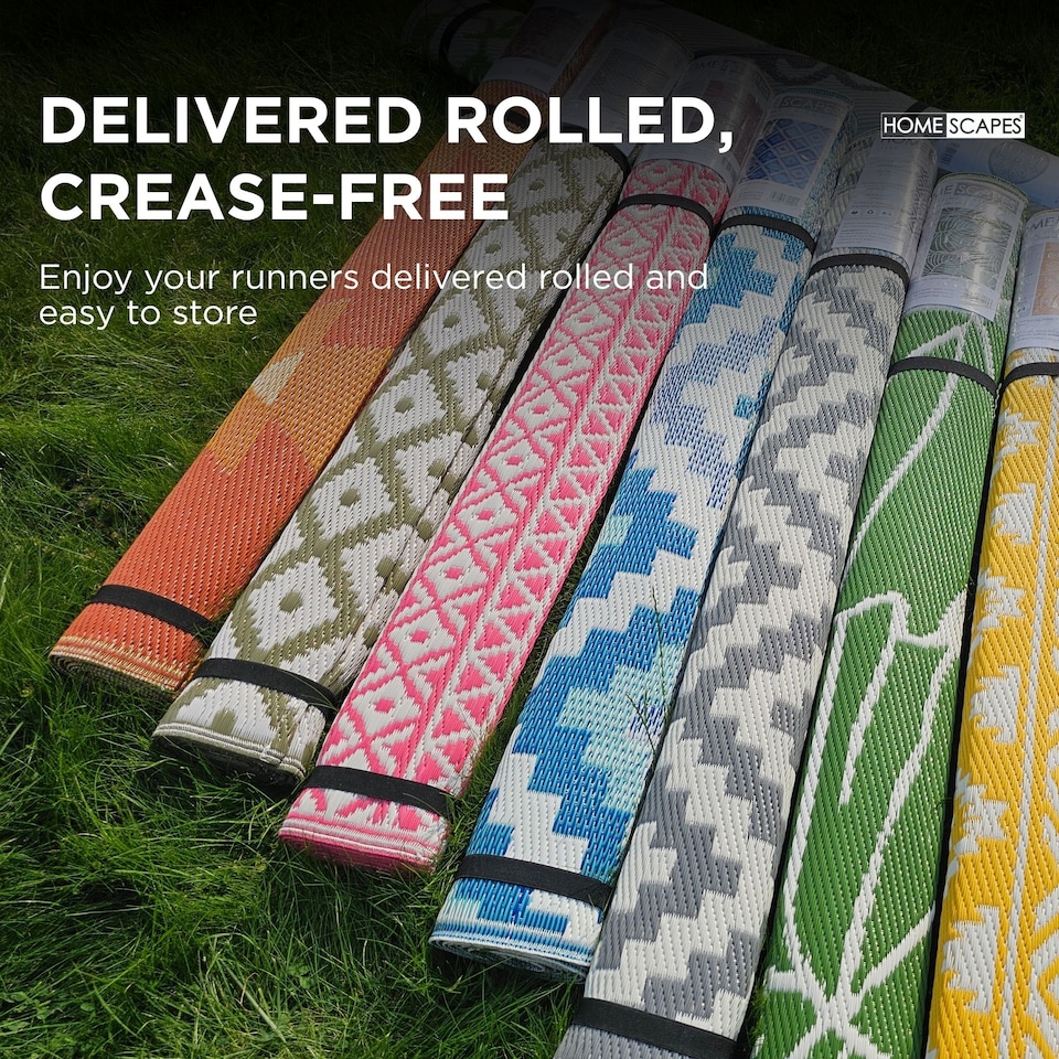 image 1 of Homescapes Outdoor Rug Runner Waterproof Reversible, 75 x 200 cm, Zoe Geometric Design