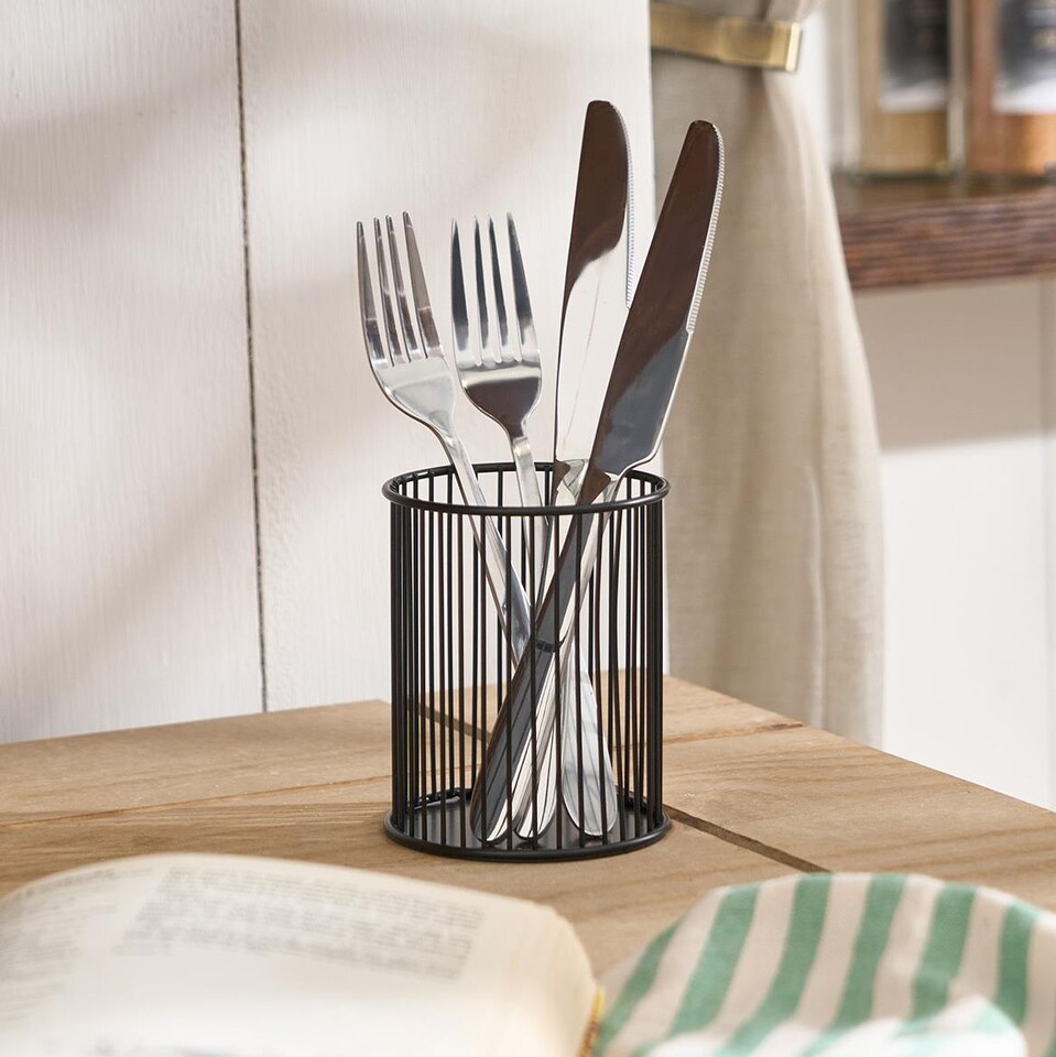 image 1 of OHS Cutlery Holder Wire Storage Kitchen Organiser Tidy Space Saving | Black