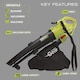 image 4 of Leaf Blower Vacuum & Shredder Mulcher, Electric 3 in 1, Variable Speed,  Large 45L Collection Bag,10m Cable, 3500W