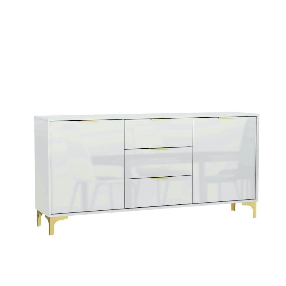 image 1 of Sideboard 140cm White High Gloss with Gold Accents White
