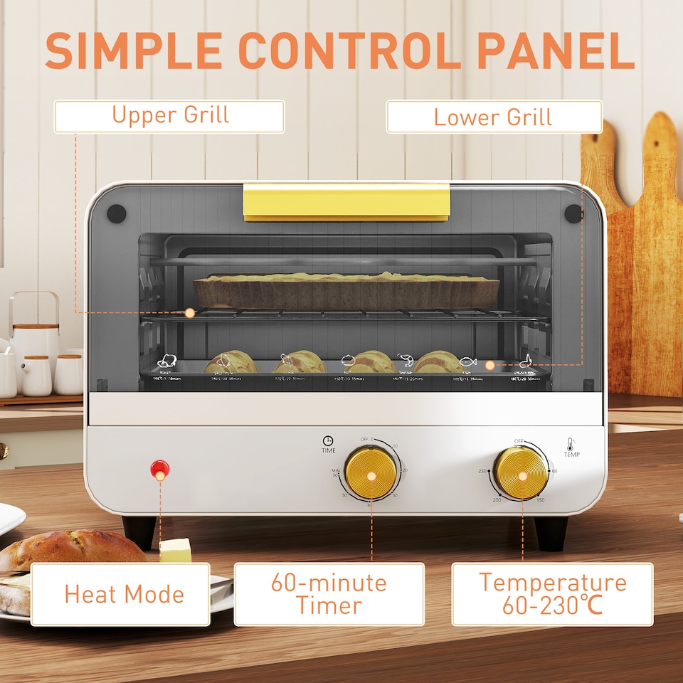 image 1 of HOMCOM Small Toaster Oven, 12L Mini Countertop Oven with Glass Door, White | White