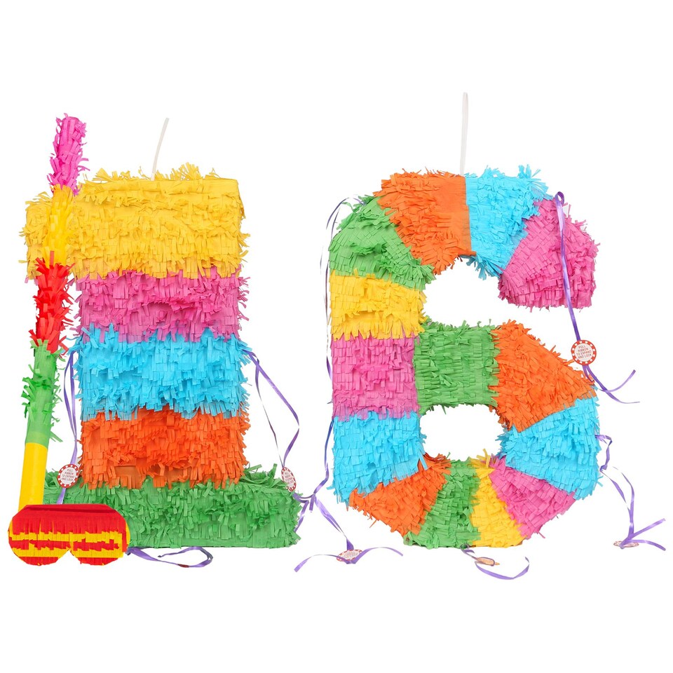 image 1 of Fax Potato Fax Potato Pinata Set with Stick & Blindfold - 16th Birthday / Anniversary - Rainbow