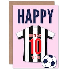 Football Strip Kit Black White Striped Top 10 Year old Kids 10th Pink Birthday Card