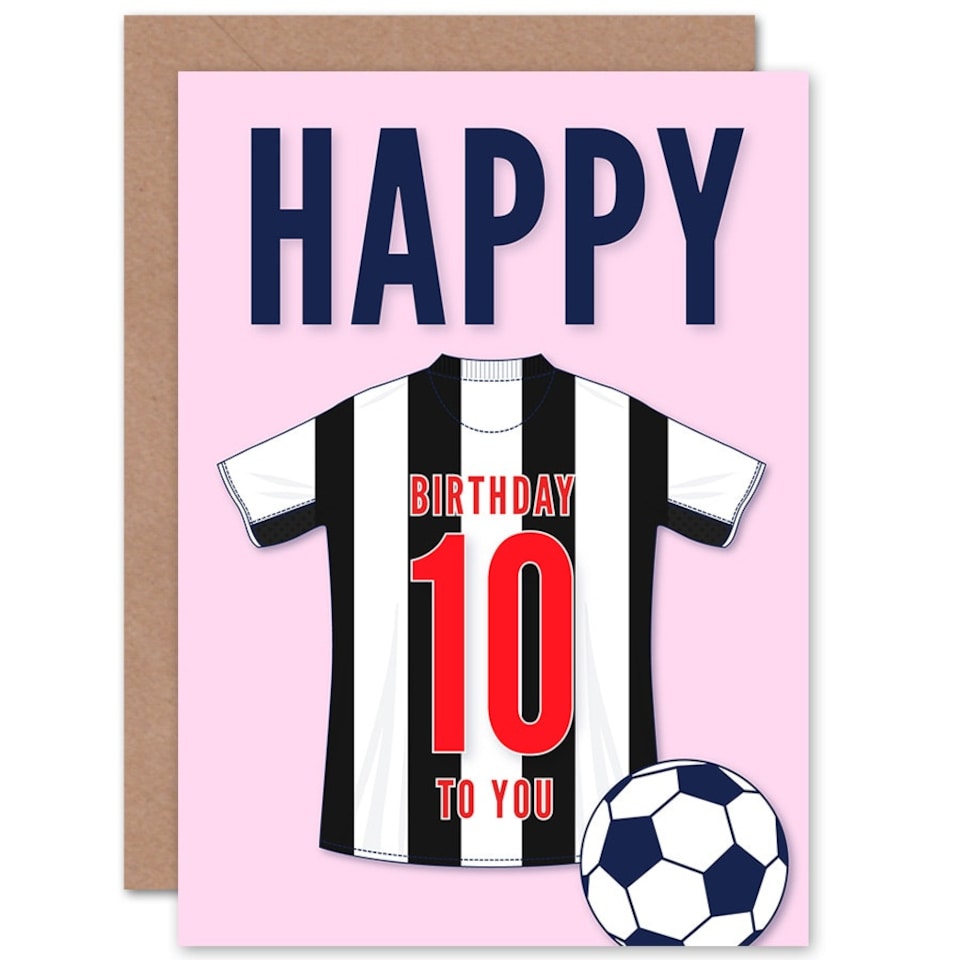 image 1 of Football Strip Kit Black White Striped Top 10 Year old Kids 10th Pink Birthday Card